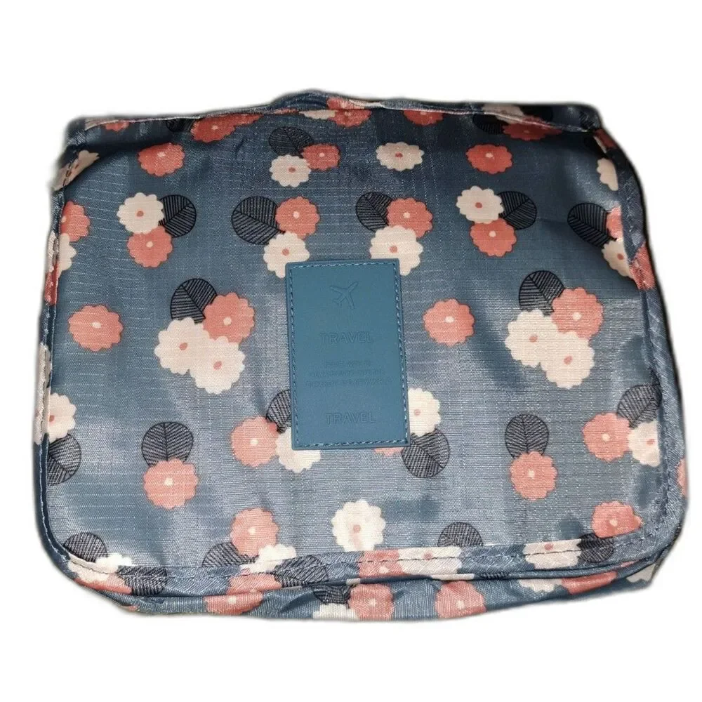 NEW Tri-fold Toiletry Travel Bag with plastic bottles and waterproof shower bag